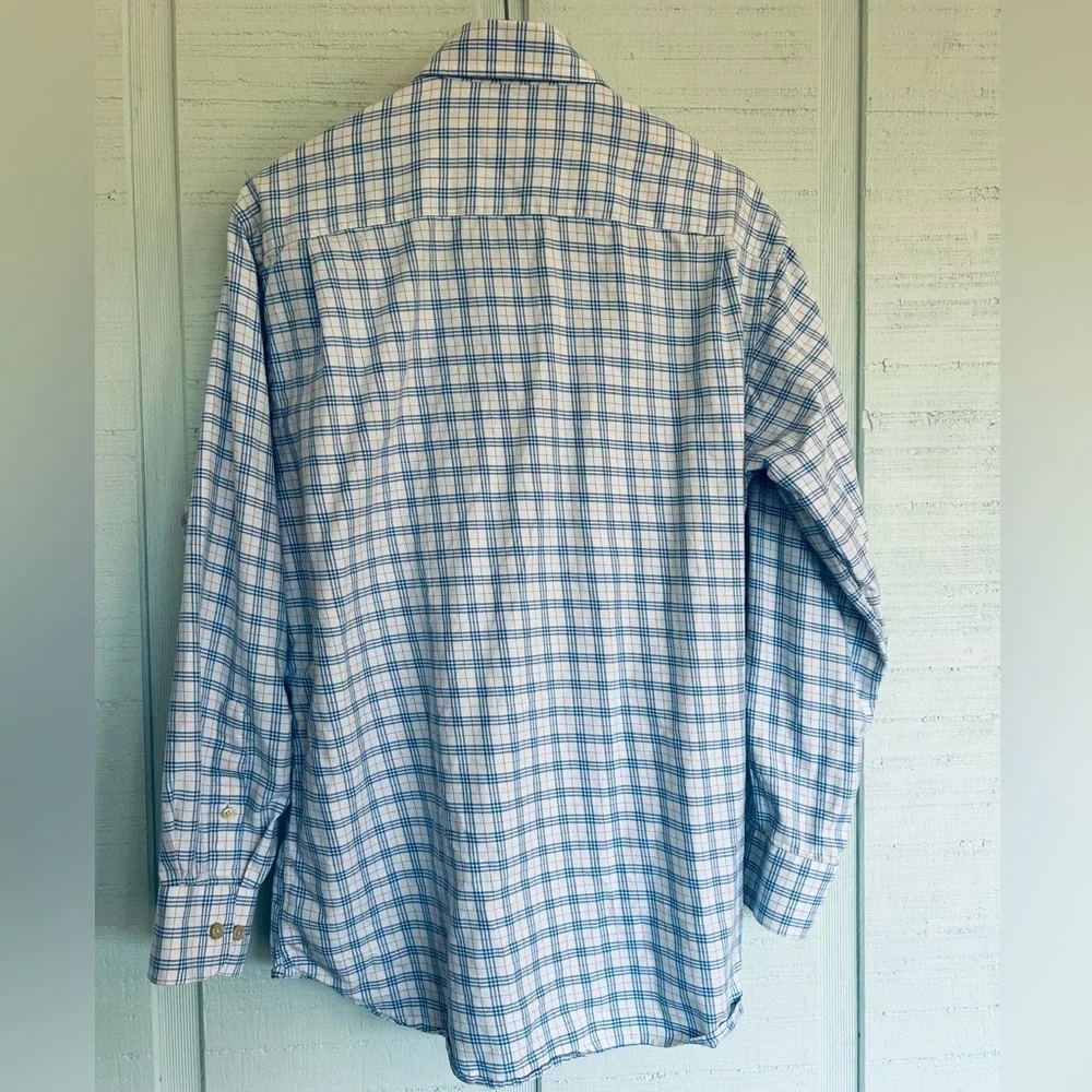 Orvis Button Down Shirt Mens Large White Blue Check Signature Collection B9-1055
